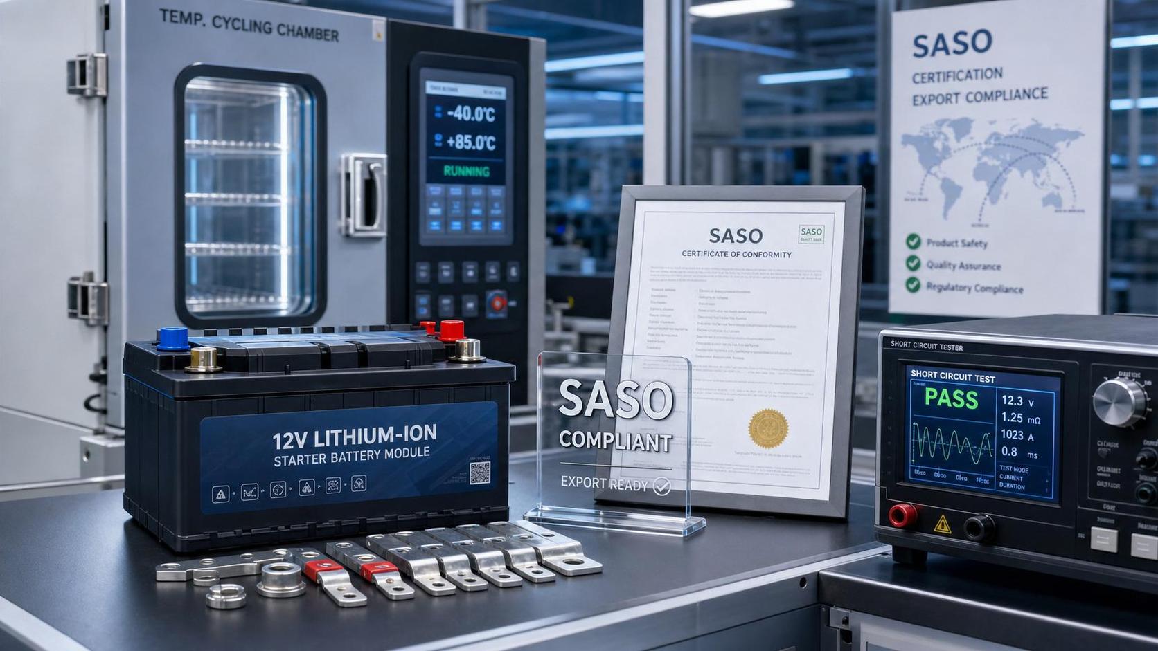 SASO da Arábia Saudita exige certificação para módulos de partida de íons de lítio de 12V