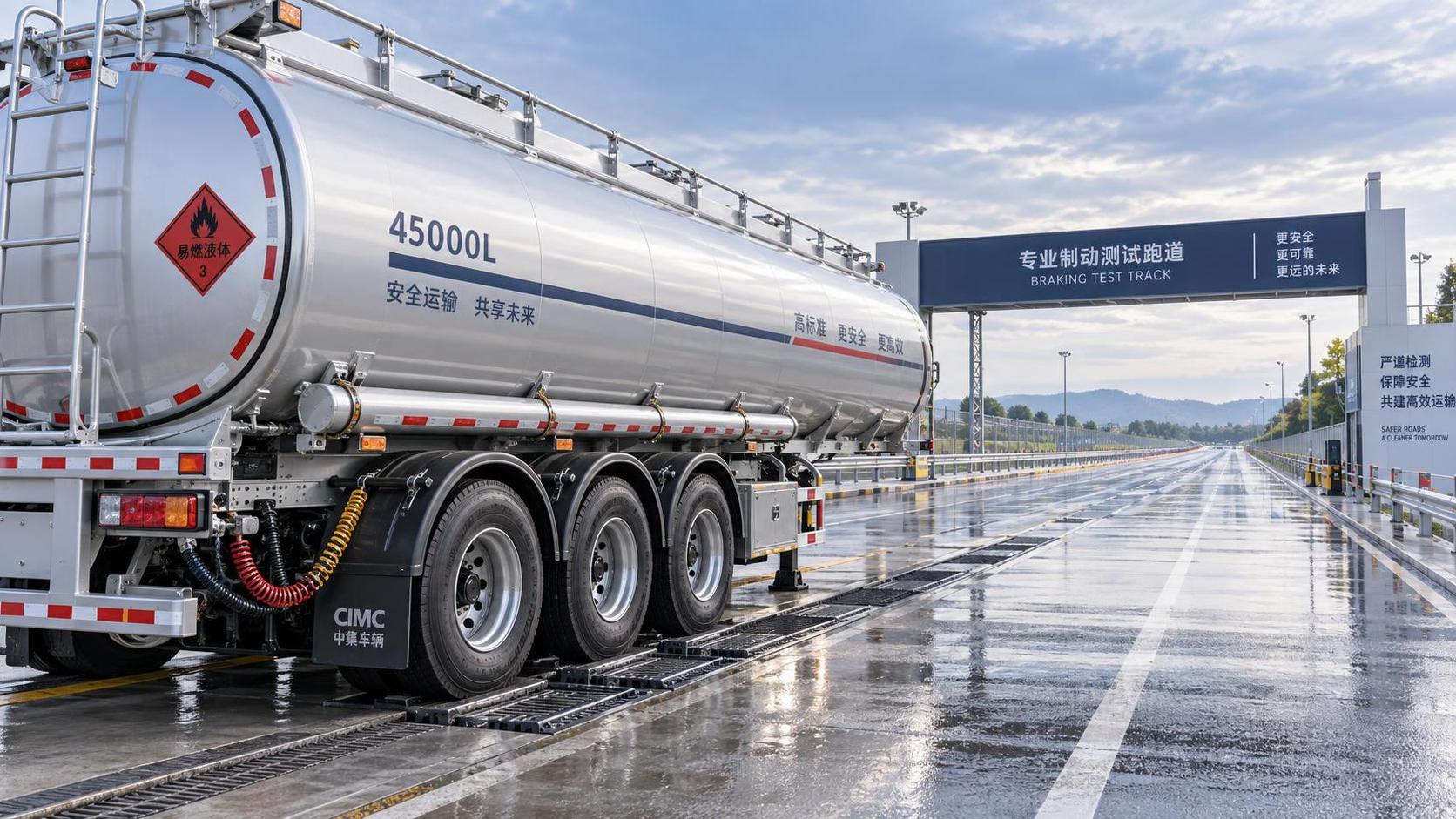 Wenn die Bremsprüfung bei einem 3-Achs-Öltankauflieger mit 45.000 L kritisch wird When brake testing becomes critical for a 3-Axle 45000L Oil Tanker Trailer