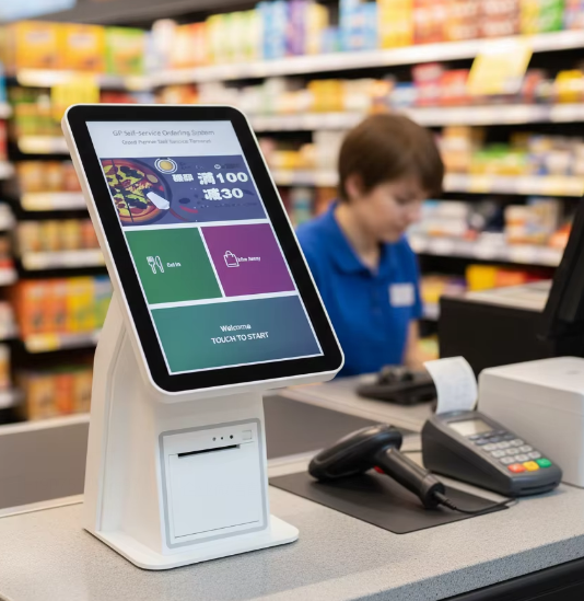 SCPOS Indoor Kiosk 15.6'' Touch Screen 1920x1080 Resolution Desktop POS System SDK Touch-Free Android Built-in 80mm Thermal