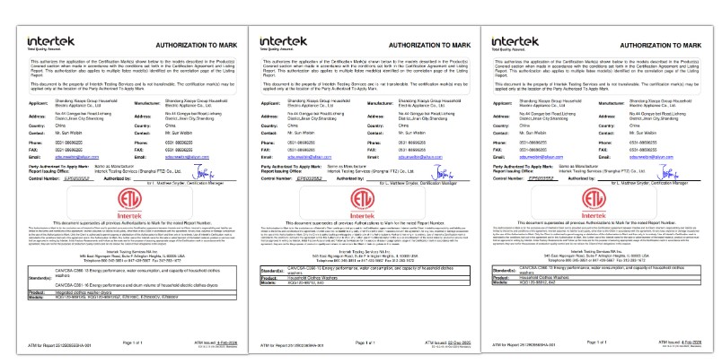 Image 8 Nouvelle réalisation en matière de certification internationale ! Deux modèles de lave-linge de 12 kg à cuve en plastique de Xiaoya obtiennent la certification ETL États-Unis–Canada