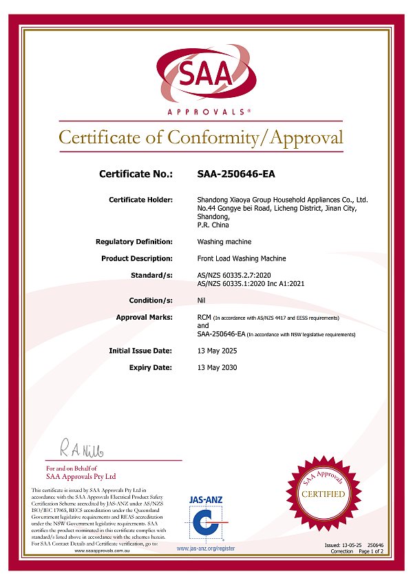 Certificat de certification SAA Australie -1018_01