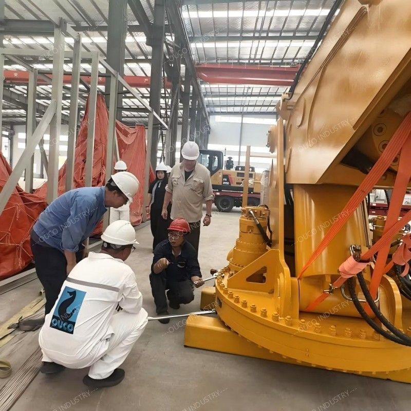 discussing crane pedestal installation on pontoon