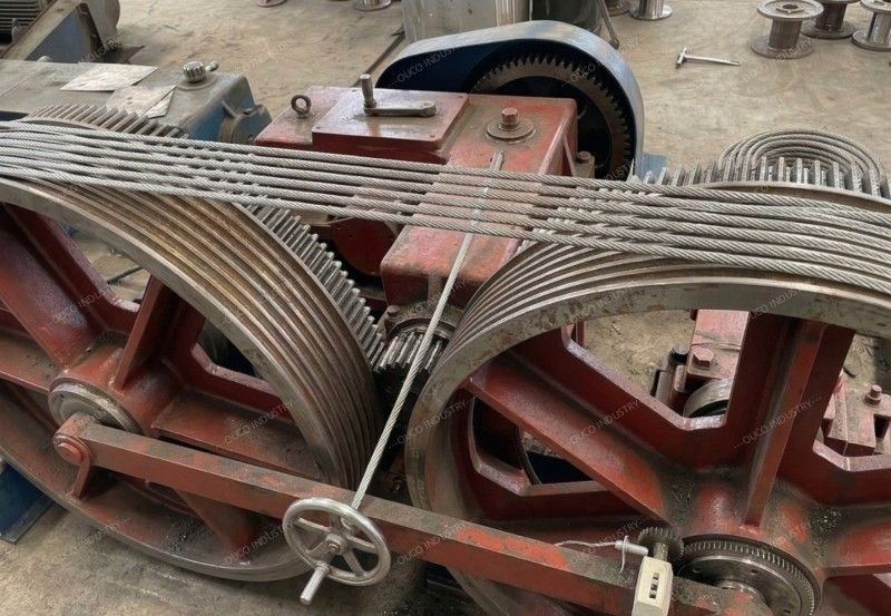 A wire rope closing machine in operation in our workshop