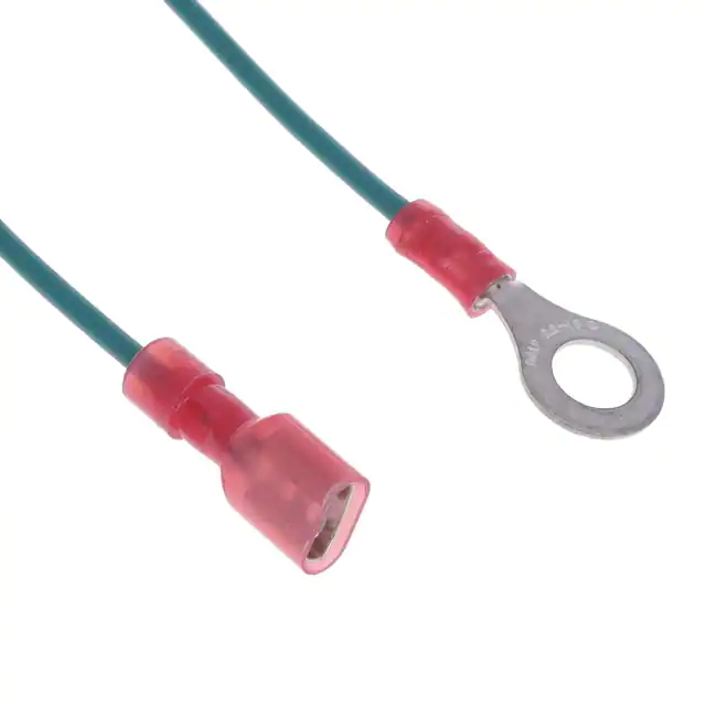 Green 18awg jumper lead female quick connect to ring terminal terminal 250 Faston trans paren