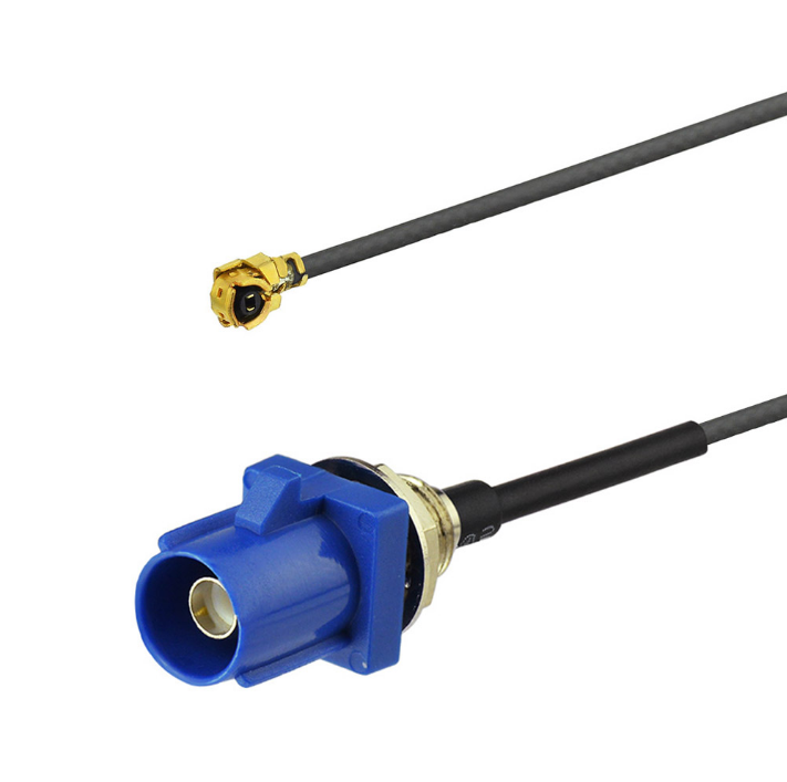 Fakra C Male Panel Mount Blauer Stecker auf U.FL IPEX Pigtail-Kabel