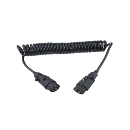 7-poliger Stecker und Buchse in Sondergröße, beides Spiralkabelkonfektion