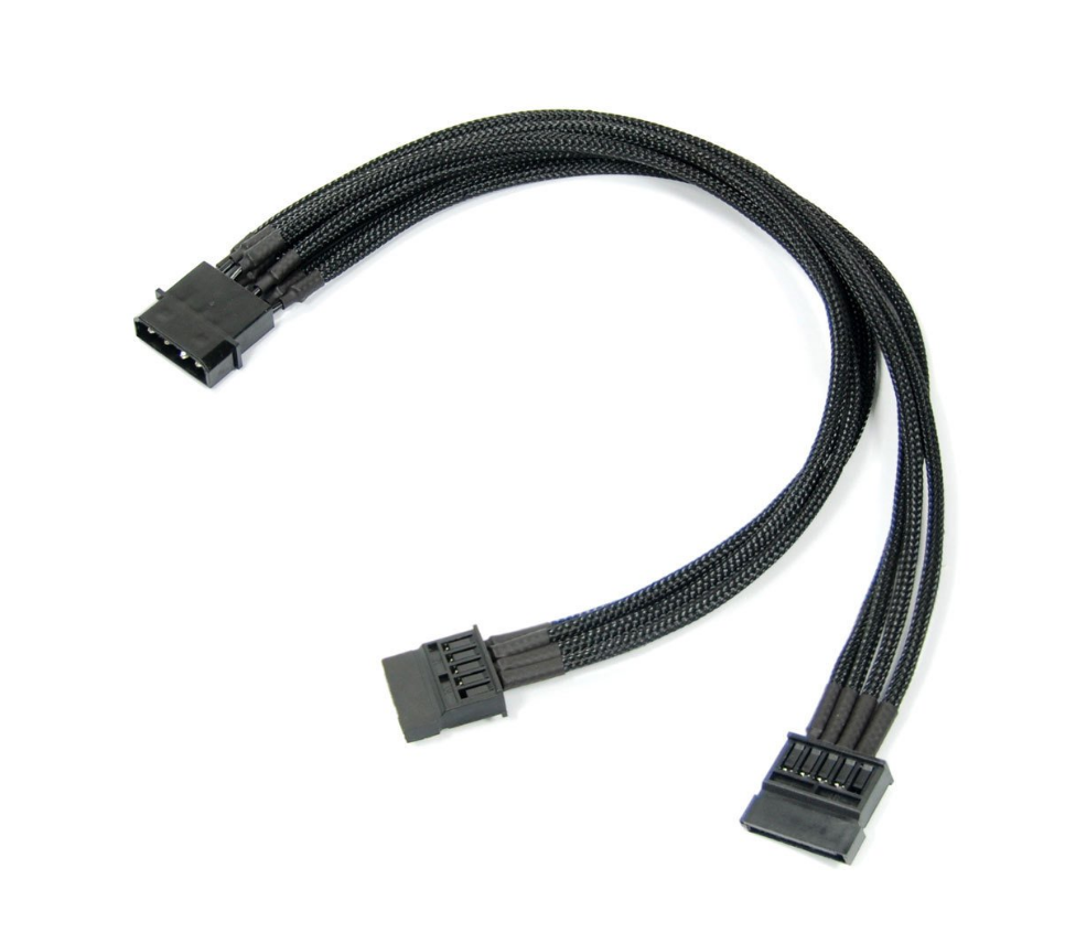 Hochwertiges Verlängerungskabel von Molex auf 2x SATA, 30 cm lang Hochwertiges Verlängerungskabel von Molex auf 2x SATA, 30 cm lang