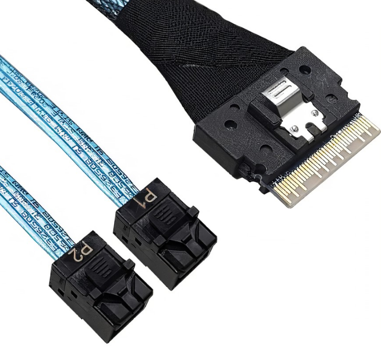 Hochwertiger schlanker SAS-Stecker auf zwei Mini-SAS-Stecker 85 Ohm Y-Kabel Hochwertiger schlanker SAS-Stecker auf zwei Mini-SAS-Stecker 85 Ohm Y-Kabel