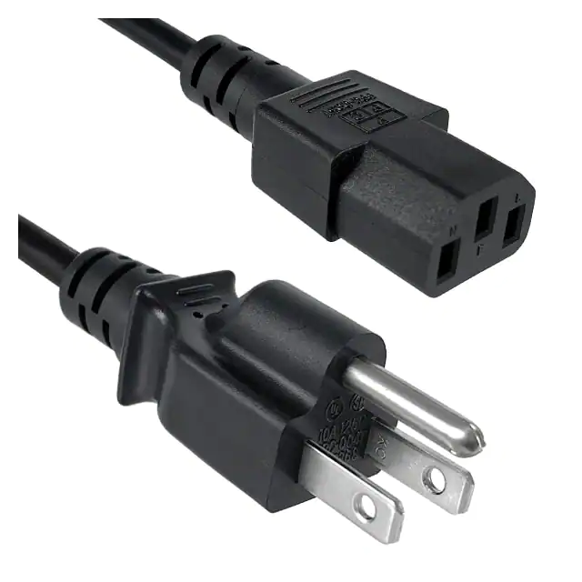 Netzkabel mit schwarzer Ummantelung, 125 V, 13 A, NEMA 5-15p nach IEC 60320 C13 Netzkabel mit schwarzer Ummantelung, 125 V, 13 A, NEMA 5-15p nach IEC 60320 C13