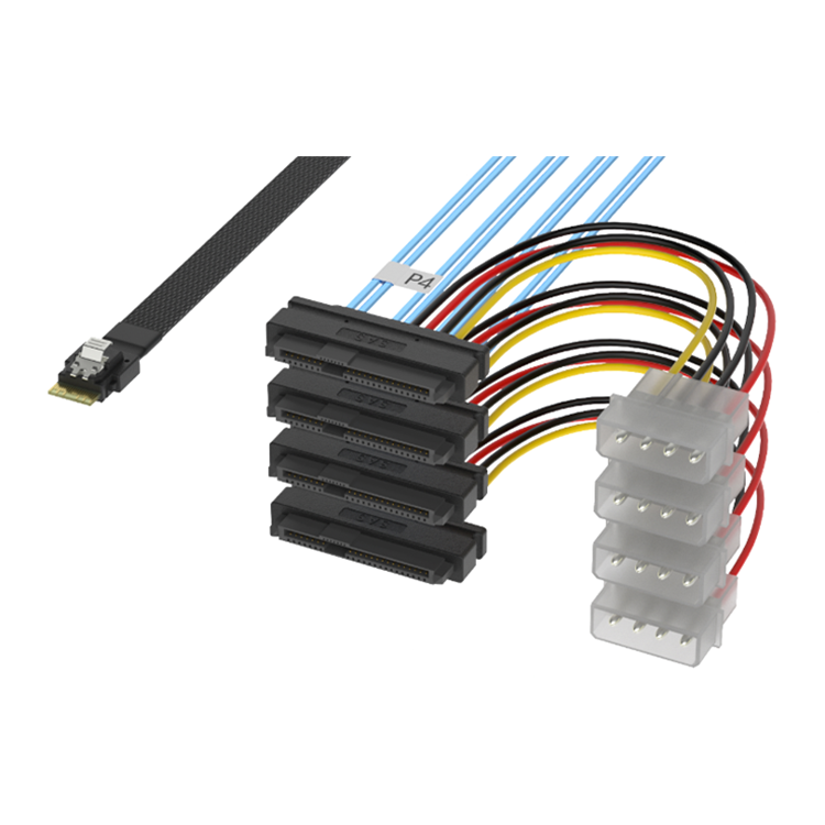 Der SlimSAS SFF8654 4i TO 4*MINI SAS SFF8482+ große 4P-Kabelbaum ist ein vielseitig einsetzbarer und umweltfreundlicher RCD Der SlimSAS SFF8654 4i TO 4*MINI SAS SFF8482+ große 4P-Kabelbaum ist ein vielseitig einsetzbarer und umweltfreundlicher RCD
