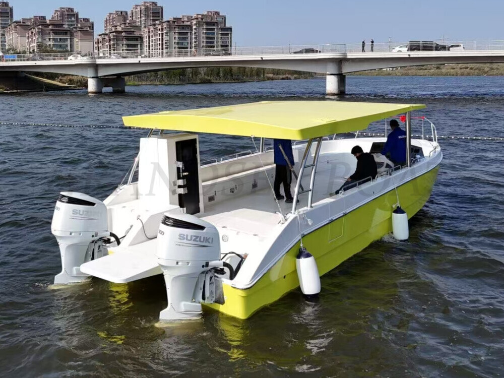Catamaran de plaisance rapide en fibre de verre Grandsea 12m avec moteur hors-bord