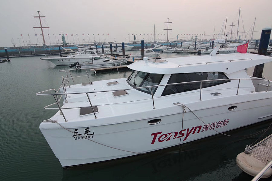 Catamaran en fibre de verre de 38 pieds, maison de conception lagon, yacht à moteur à vendre