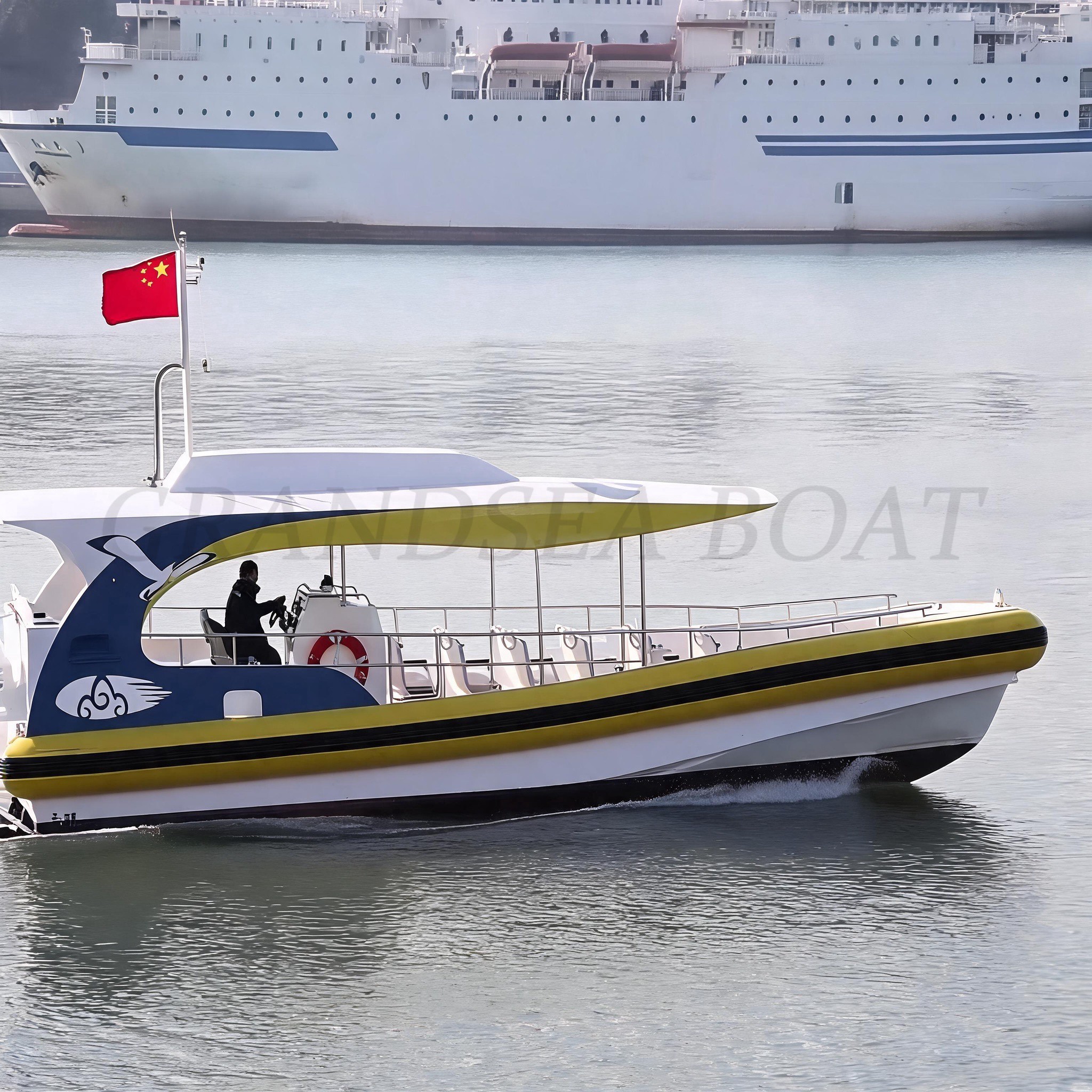Lancha turística de aluminio Grandsea de 12,5 m con propulsión jet, 11 asientos y alta velocidad, a la venta