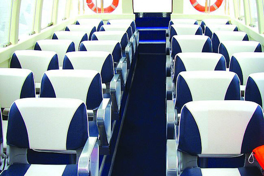 China 32ft 28 Seater FRP Yellow Color Water Taxi Boat For Sale