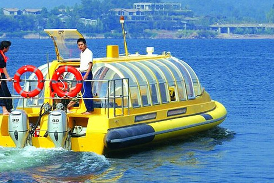 China Barco taxi acuático de color amarillo FRP de 32 pies y 28 plazas a la venta