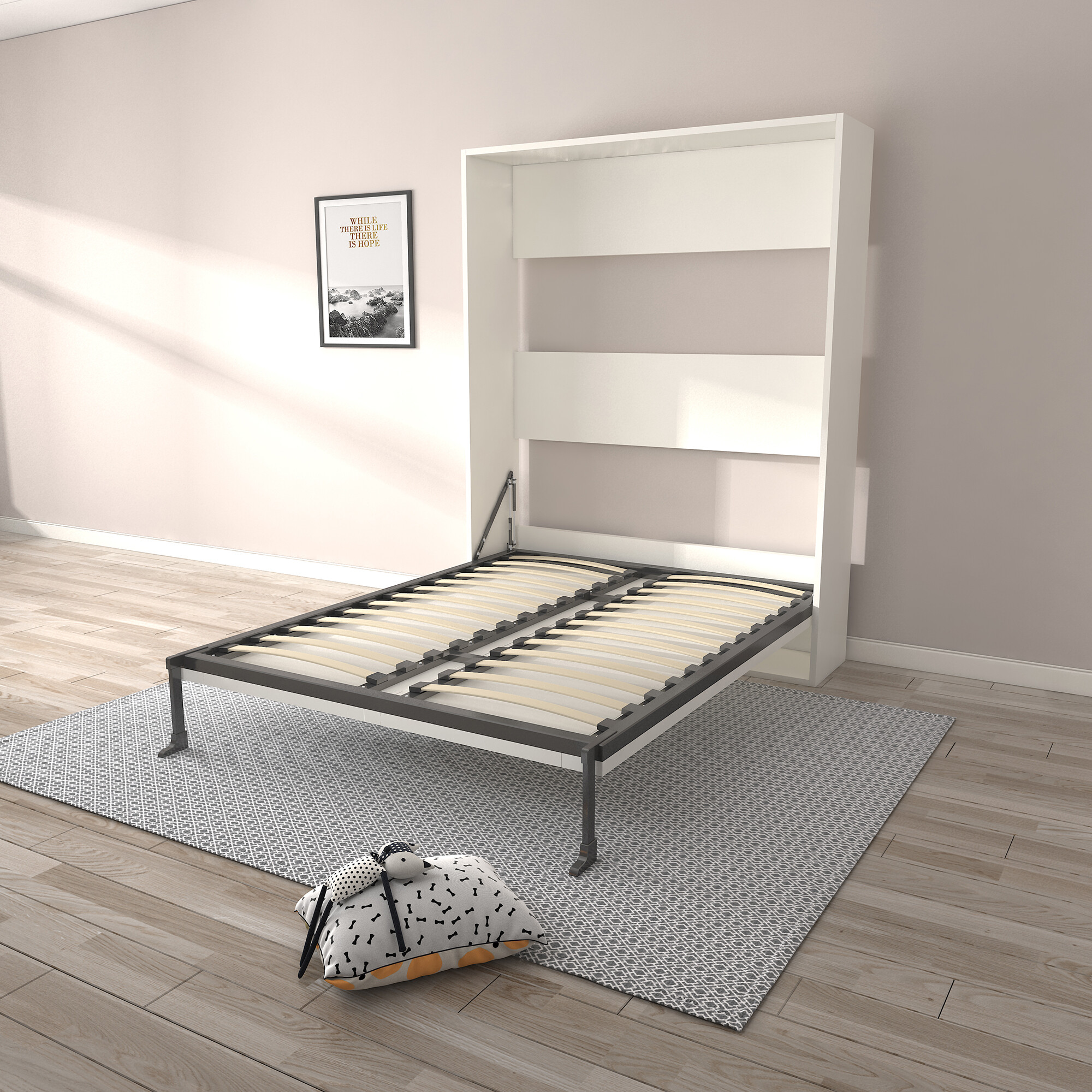 Cama plegable de madera moderna, cama grande con almacenamiento para montar en la pared, plegable para uso en el dormitorio del apartamento