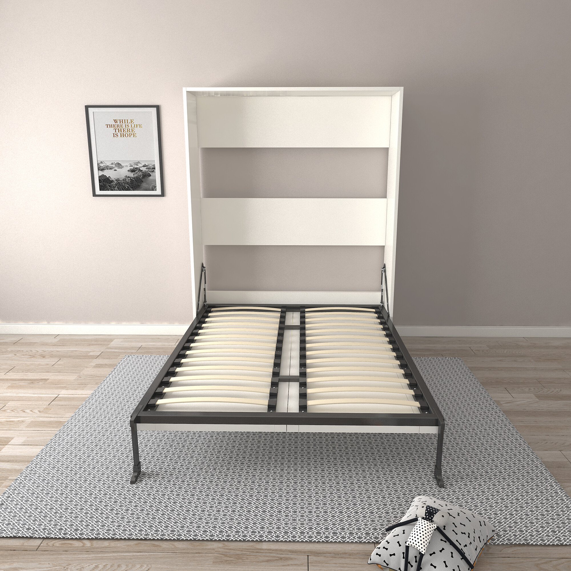Cama plegable de madera moderna, cama grande con almacenamiento para montar en la pared, plegable para uso en el dormitorio del apartamento
