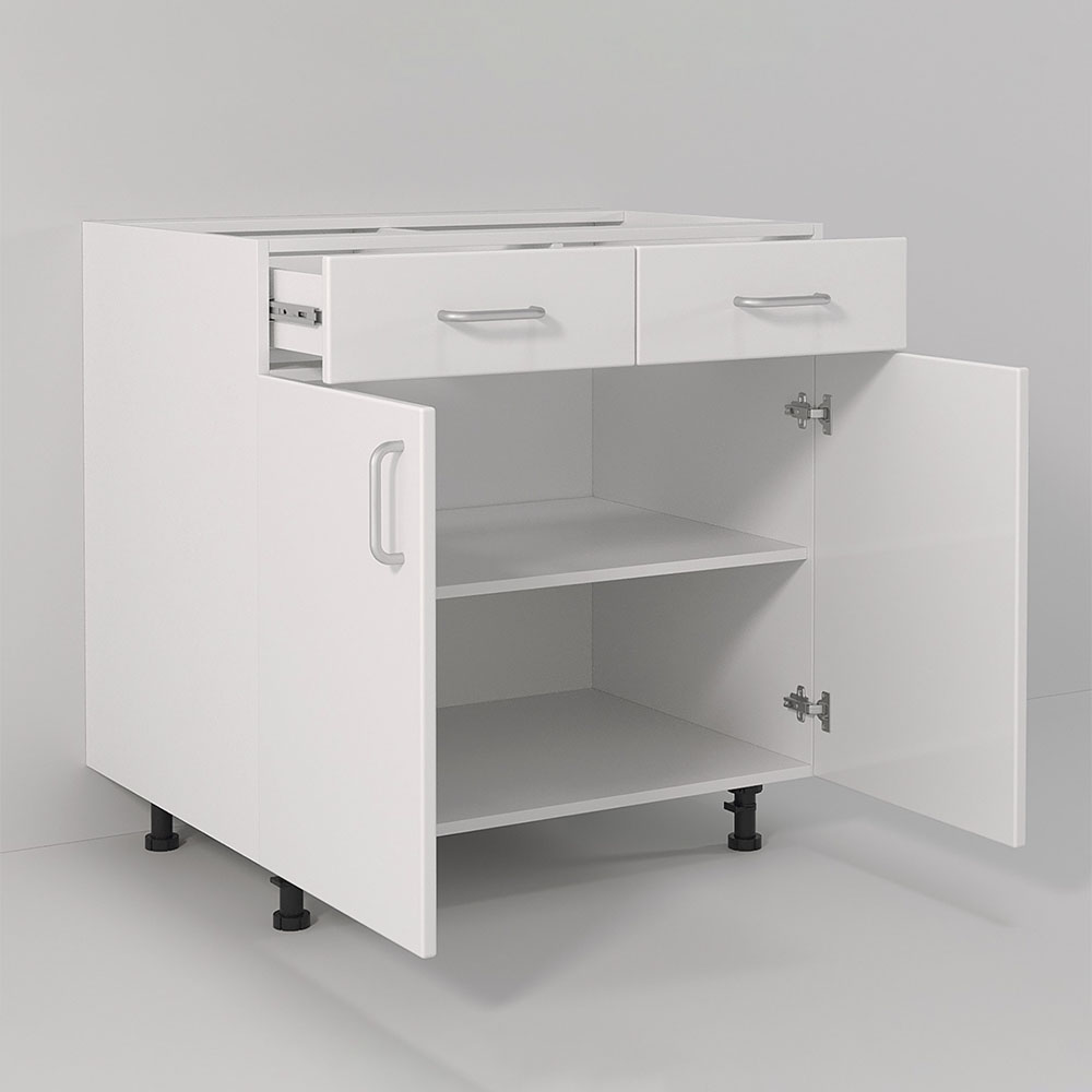 Cajón Laqcuer, puerta de dos lacas, riel deslizante suave DTC, bisagra suave DTC, patas ajustables de PVC, armario de cocina