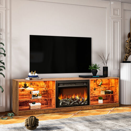 Consola de TV con chimenea eléctrica, nogal