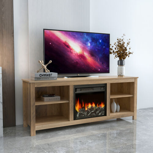 Mueble para TV Classic 4 Cubby Fireplace, roble rústico