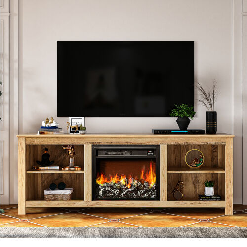 Mueble para TV Classic 4 Cubby Fireplace, roble rústico