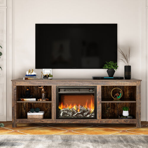 Mueble de TV clásico con 4 cubículos para chimenea, Espresso