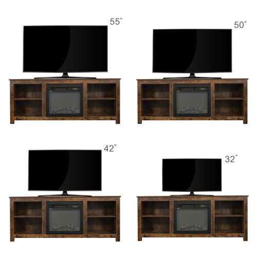 Mueble de TV clásico con 4 cubículos para chimenea, roble oscuro rústico