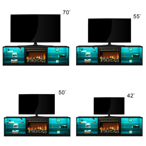 Consola TV Chimenea Eléctrica, Negro