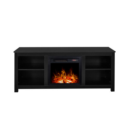 Mueble de TV clásico con 4 cubos para chimenea, negro