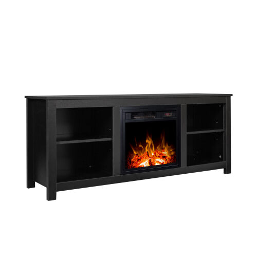 Mueble de TV clásico con 4 cubos para chimenea, negro