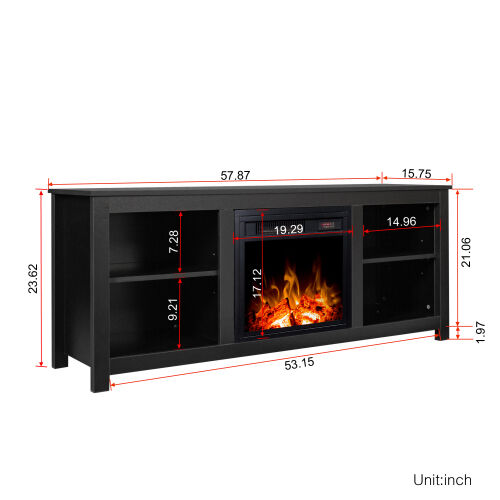Mueble de TV clásico con 4 cubos para chimenea, negro