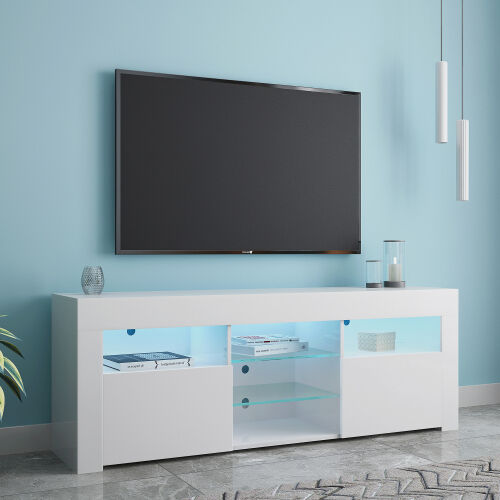 Mueble moderno para TV de 57" Cuerpo mate Frentes de alto brillo con 16 LED de color