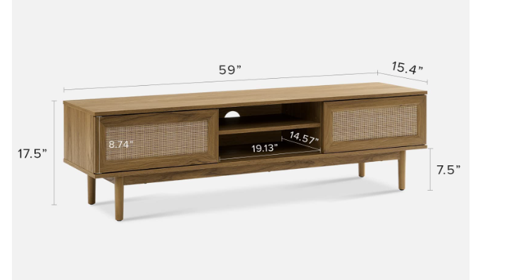Mueble de TV de granja moderno con puertas corredizas de ratán (roble natural)