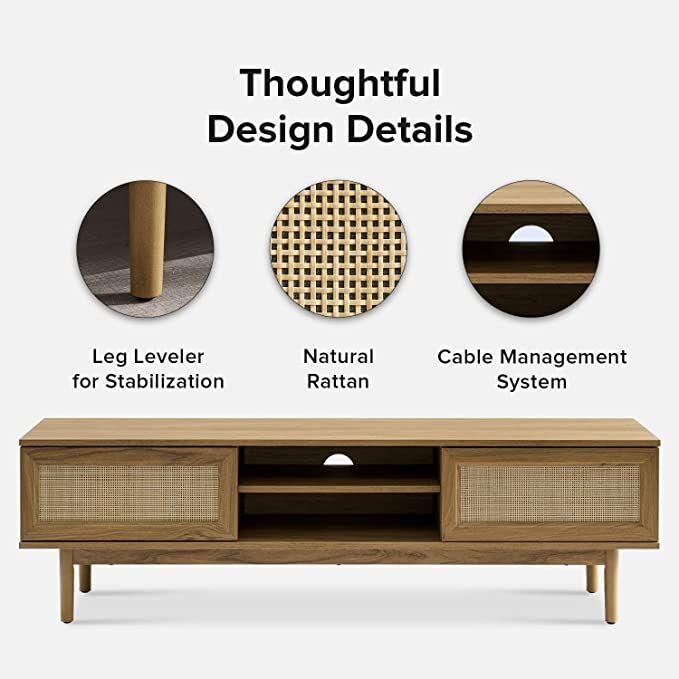 Mueble de TV de granja moderno con puertas corredizas de ratán (roble natural)