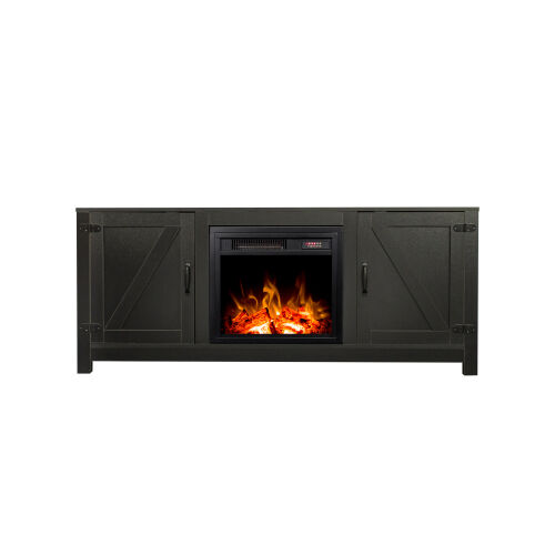 Soporte de TV para chimenea, consola multimedia de centro de entretenimiento de madera con almacenamiento, negro