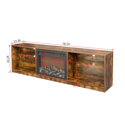 Consola de TV con chimenea eléctrica, roble oscuro rústico