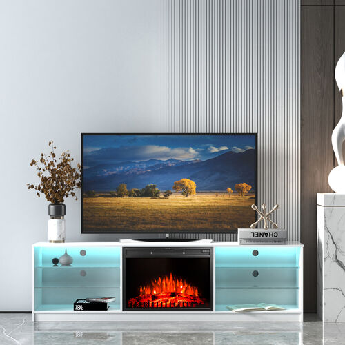 Consola TV Chimenea Eléctrica,Blanco