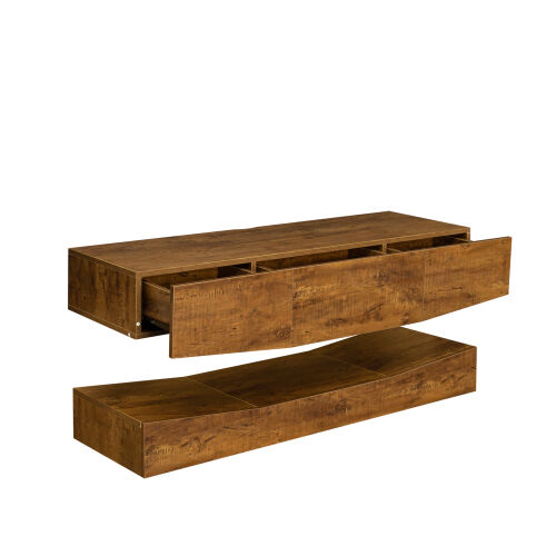 Mueble de TV de MDF MONTADO EN LA PARED con tres cajones y luces LED, nogal