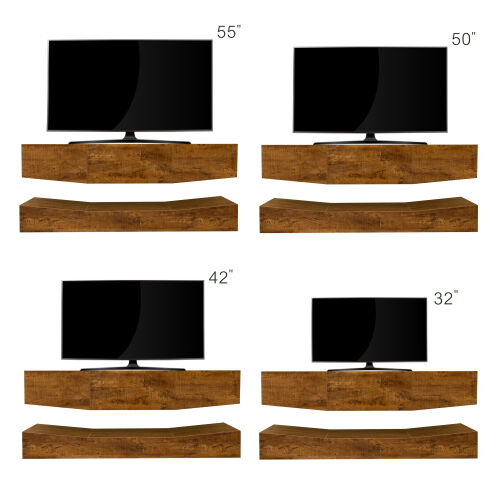 Mueble de TV de MDF MONTADO EN LA PARED con tres cajones y luces LED, nogal