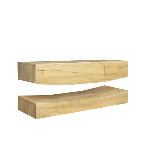 Mueble de TV de MDF UP And Down MONTADO EN LA PARED con tres cajones y luces LED, ROBLE