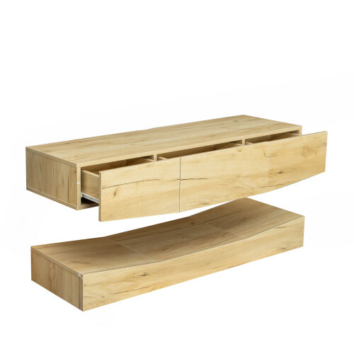 Mueble de TV de MDF UP And Down MONTADO EN LA PARED con tres cajones y luces LED, ROBLE