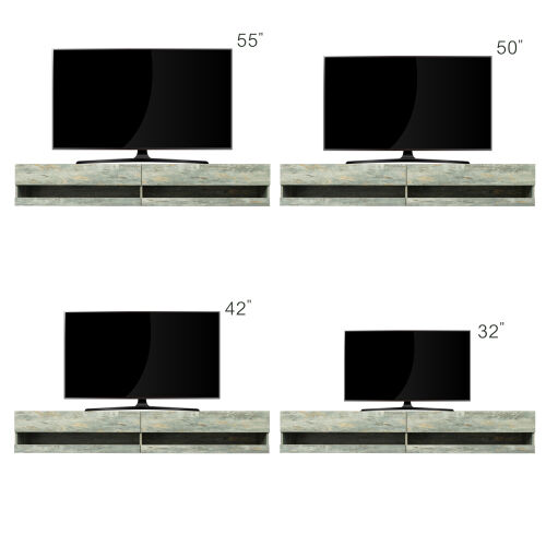 180 Mueble de TV flotante de 80" para montaje en pared con 20 LED de color gris