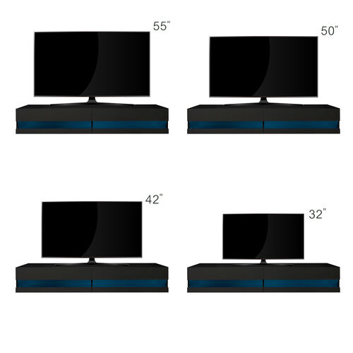 180 Soporte flotante para TV de 80" montado en la pared con 20 LED de color, negro y gris