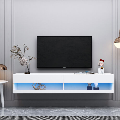 180 Mueble de TV flotante de 80" montado en la pared con 20 LED de colores Blanco