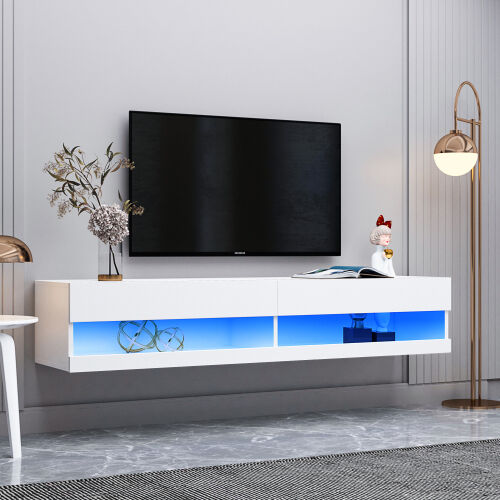 180 Mueble de TV flotante de 80" montado en la pared con 20 LED de colores Blanco