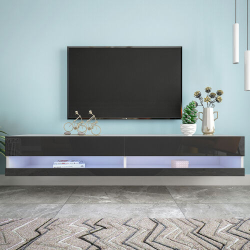 180 Soporte flotante para TV de 80" montado en la pared con 20 LED de colores, negro
