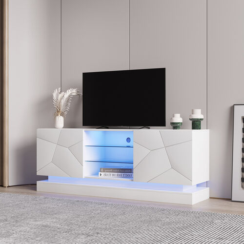 Gabinete de TV al por mayor, soporte de TV blanco con luces, gabinete de TV LED moderno con cajones de almacenamiento, mesa de consola de medios de centro de entretenimiento de sala de estar