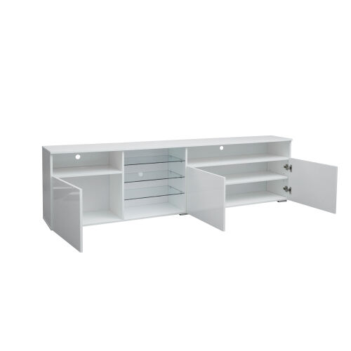 Soporte de TV Puertas de alto brillo Soporte de TV moderno LED, blanco