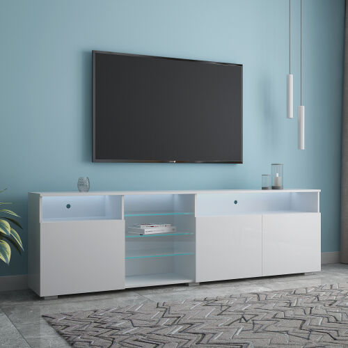 Soporte de TV Puertas de alto brillo Soporte de TV moderno LED, blanco