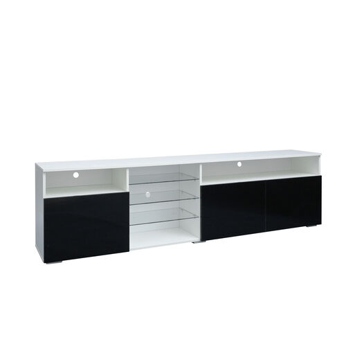 Soporte de TV Puertas de alto brillo Soporte de TV moderno LED, blanco/negro